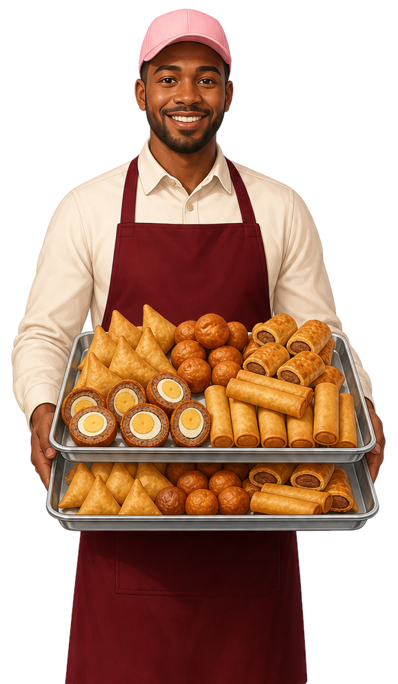 Illustration of a person bringing party platters