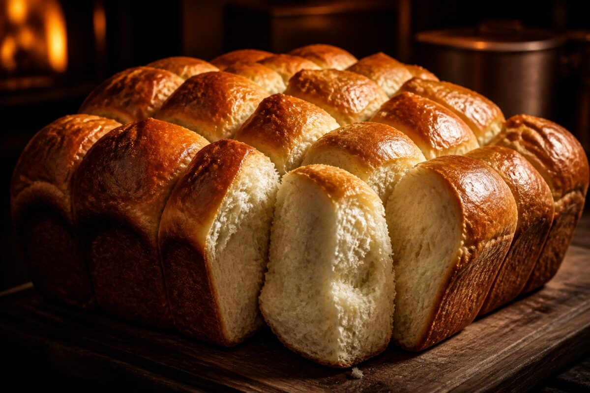 Golden Agege loaf on a walnut board