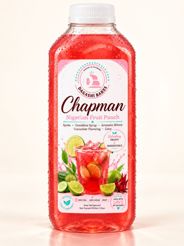 DaGashi Chapman Nigerian fruit punch in a labeled bottle