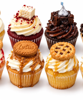 Assorted DaGashi cupcakes with buttercream and assorted toppings