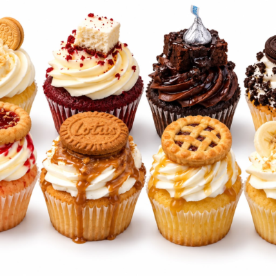 Assorted DaGashi cupcakes with buttercream and assorted toppings
