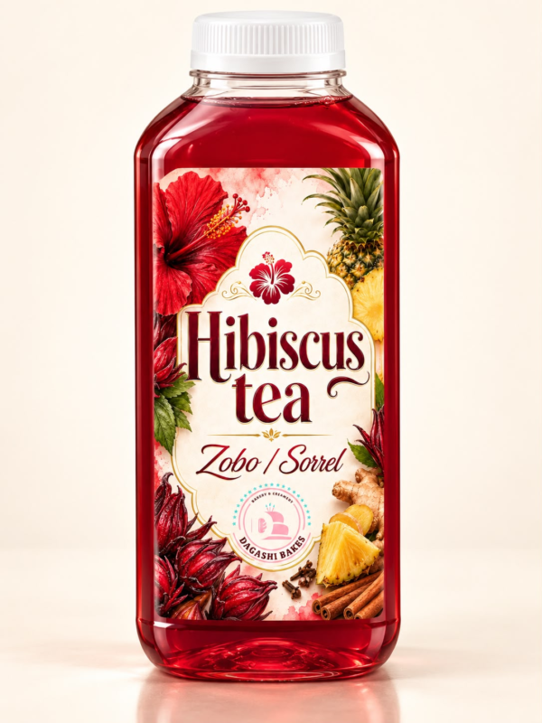 DaGashi Hibiscus Tea, Zobo / Sorrel, in a labeled bottle